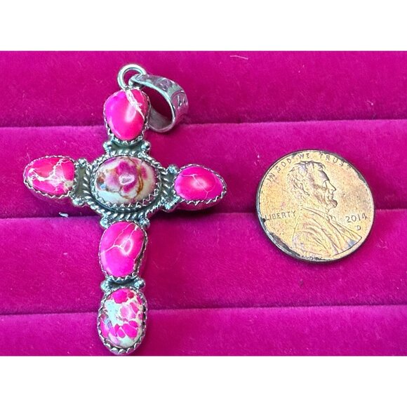 Pink Sea Sediment Jasper & Sterling Silver Cross Pendant